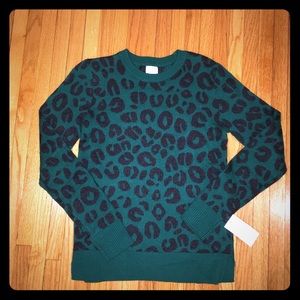 💚RaRE! Emerald Green Leopard Crewneck Sweater XS